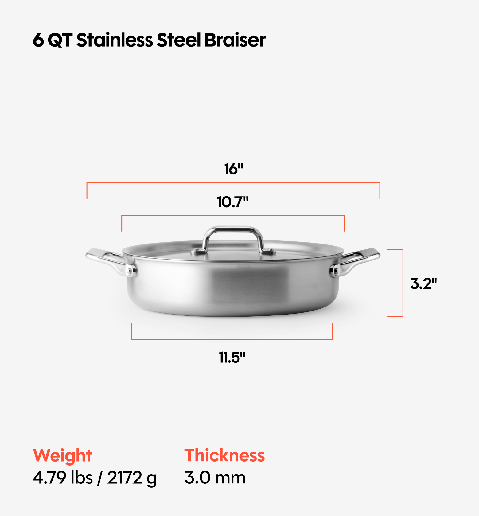 6 QT Stainless Steel Braiser